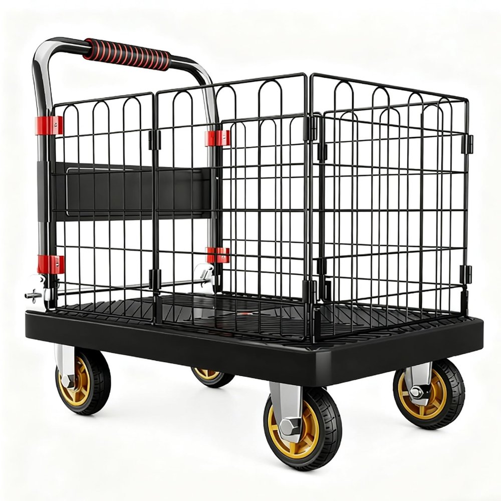 Sturdy Folding Cart with Removable Sides, Easy Setup, Large Utility Cart for Shopping and Luggage