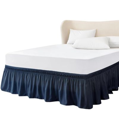 Wrap-Around Ruffled Bed Skirt, Dark Blue, 180 x 200 + 45 cm
