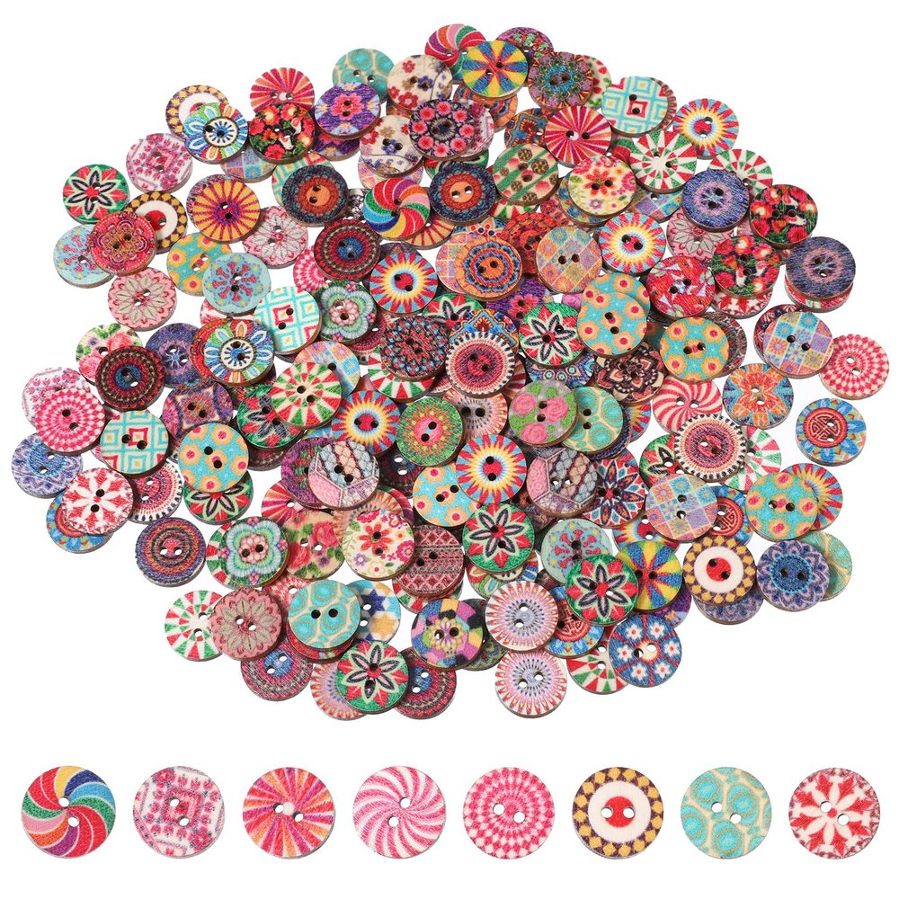 SHENLIU 200 Pcs Colorful Wooden Buttons