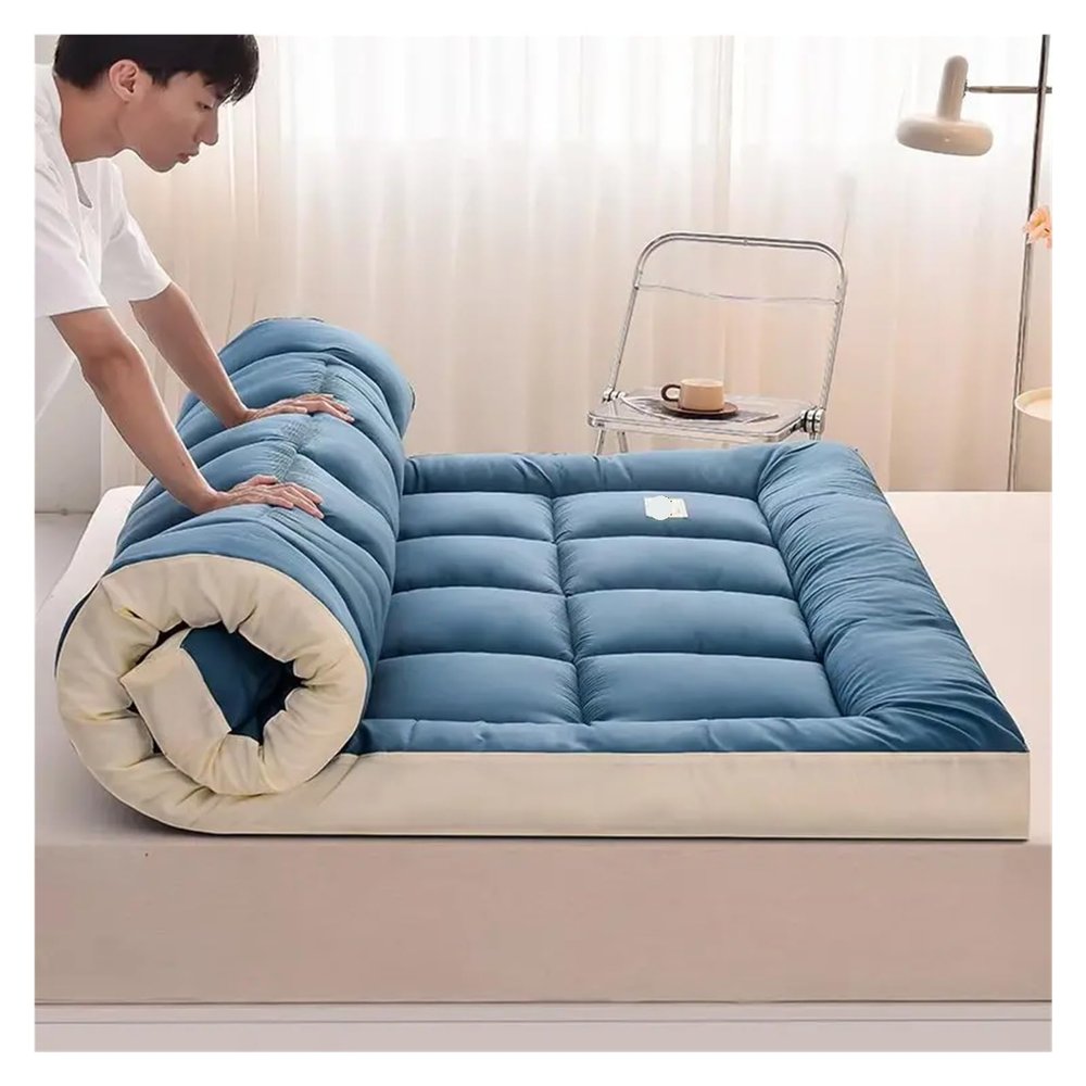 YANSHUYU Futon Mattress, Portable Tatami Sleeping Mat, Dark Blue, 1 Piece, 180 x 200 x 10 cm