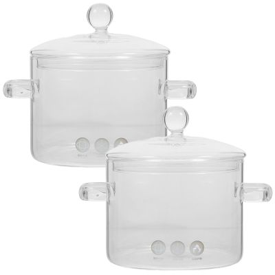 2-Piece 1,350 ml Borosilicate Glass Cooking Pot Set with Lids