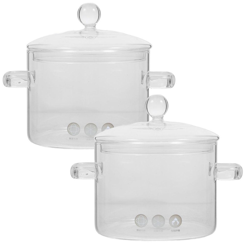 2-Piece 1,350 ml Borosilicate Glass Cooking Pot Set with Lids