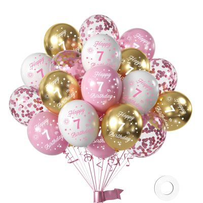 Pink White Gold 7th Birthday Decor