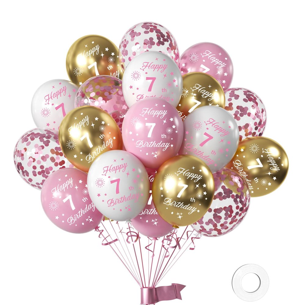Pink White Gold 7th Birthday Decor
