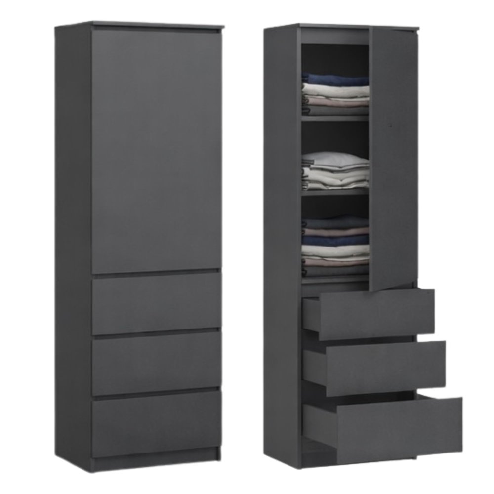 Wardrobe Cabinet with 3 Shelves and 3 Drawers, 50 x 40 x 180 cm, Anthracite
