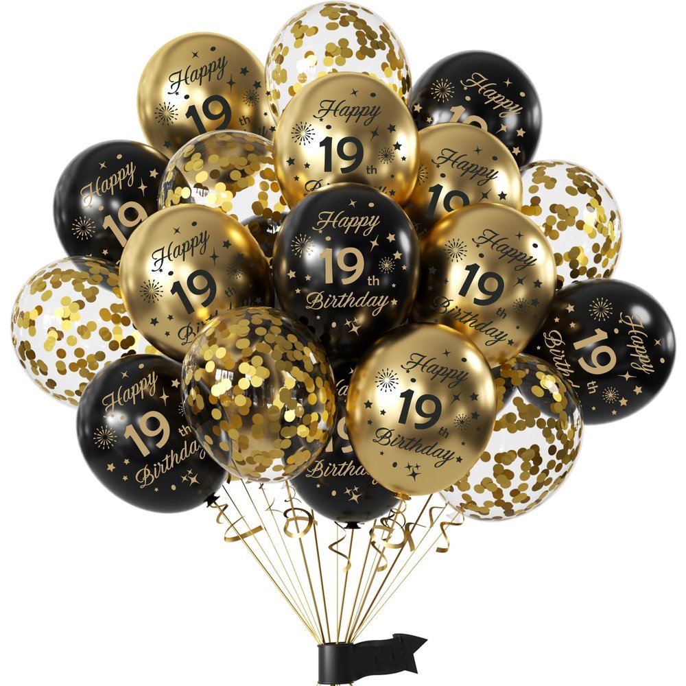 Black Gold 19th Birthday Decorations