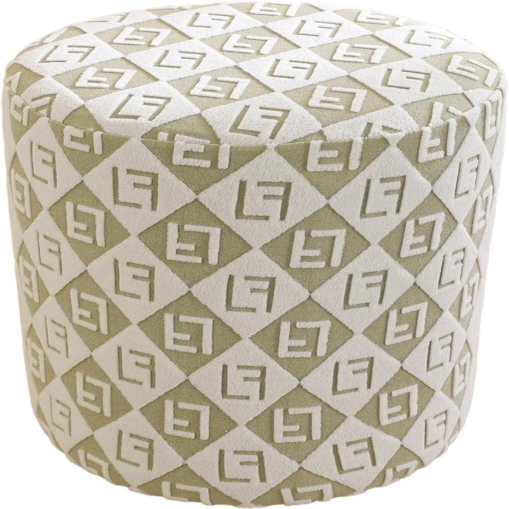 Round Ottoman Slipcover 35 x 35 cm, Stretch Stool Cover, Style A# Green, 50 x 50 cm/20 x 20 in