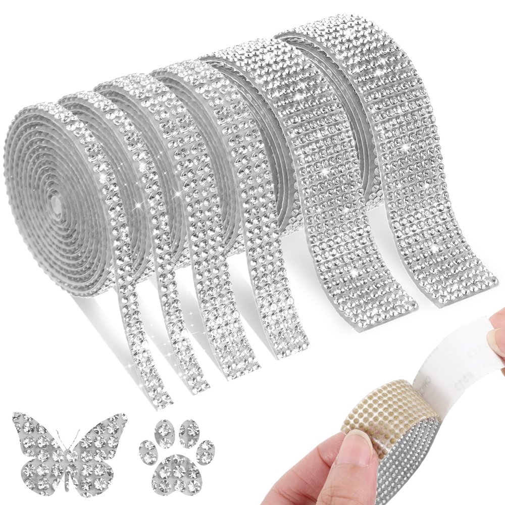 6 Rolls Self-Adhesive Rhinestone Ribbon