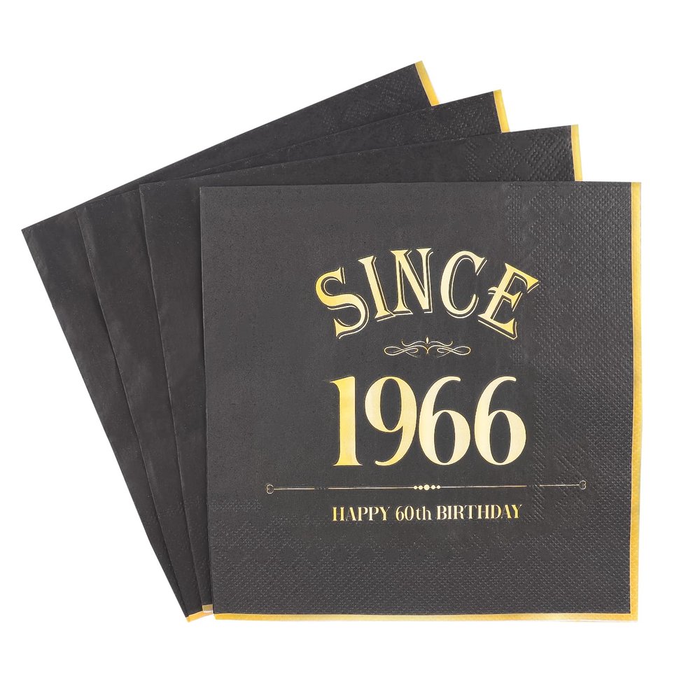 60th Birthday Napkins Black Gold - 20 Pack