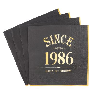 40th Birthday Napkins Black Gold - 20 Pack