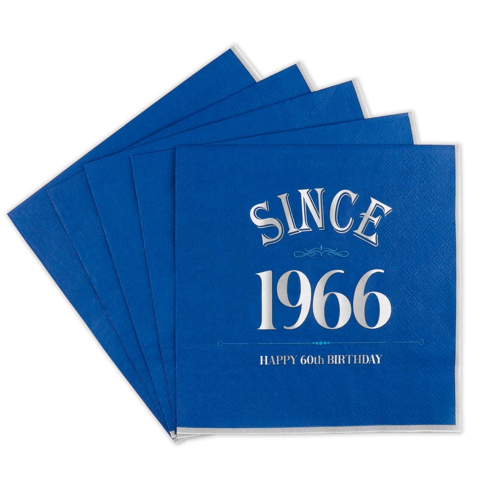 60th Birthday Napkins Blue Silver - 20 Pieces