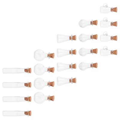 VICASKY 20 Mini Glass Wish Bottles with Corks, 5 Shapes