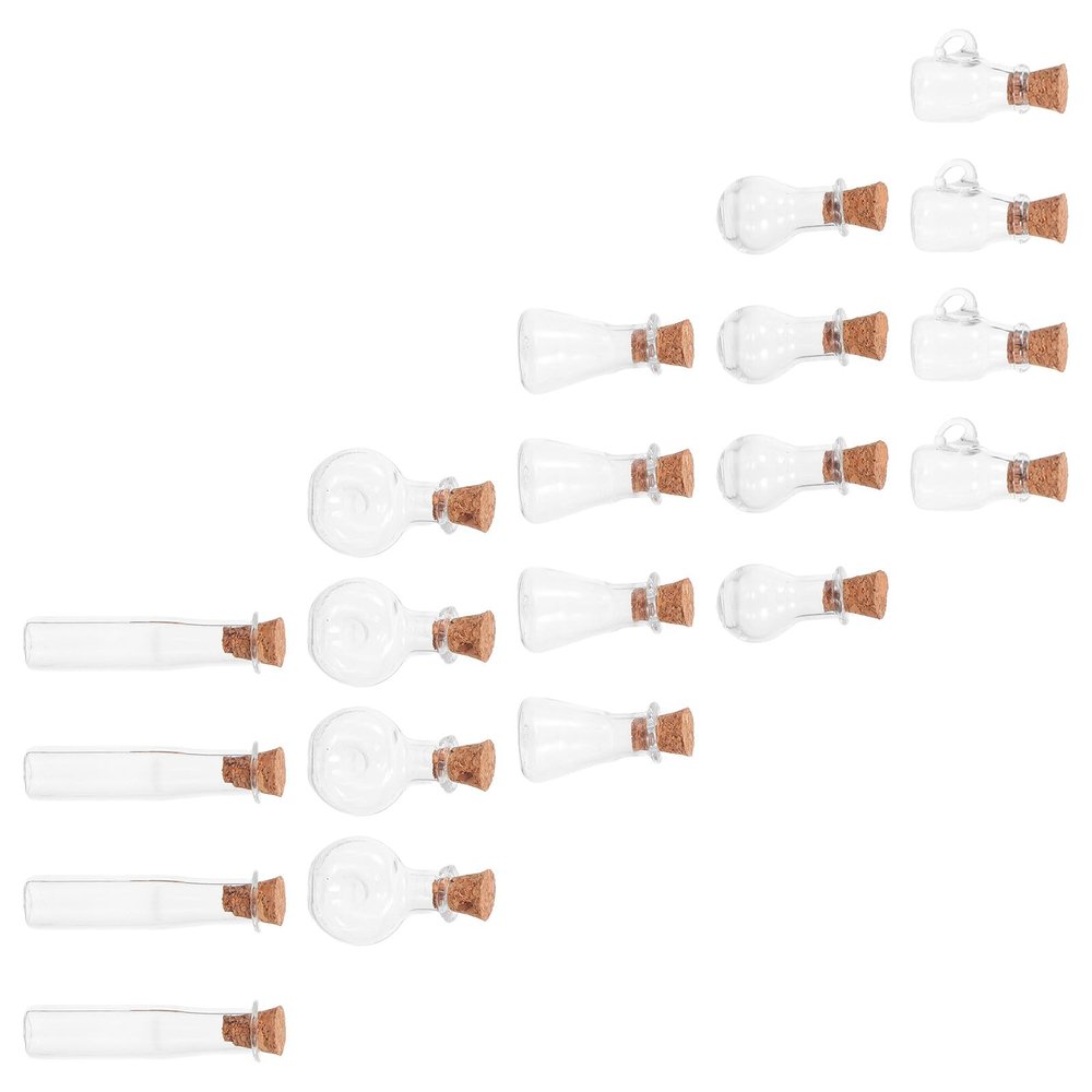 VICASKY 20 Mini Glass Wish Bottles with Corks, 5 Shapes