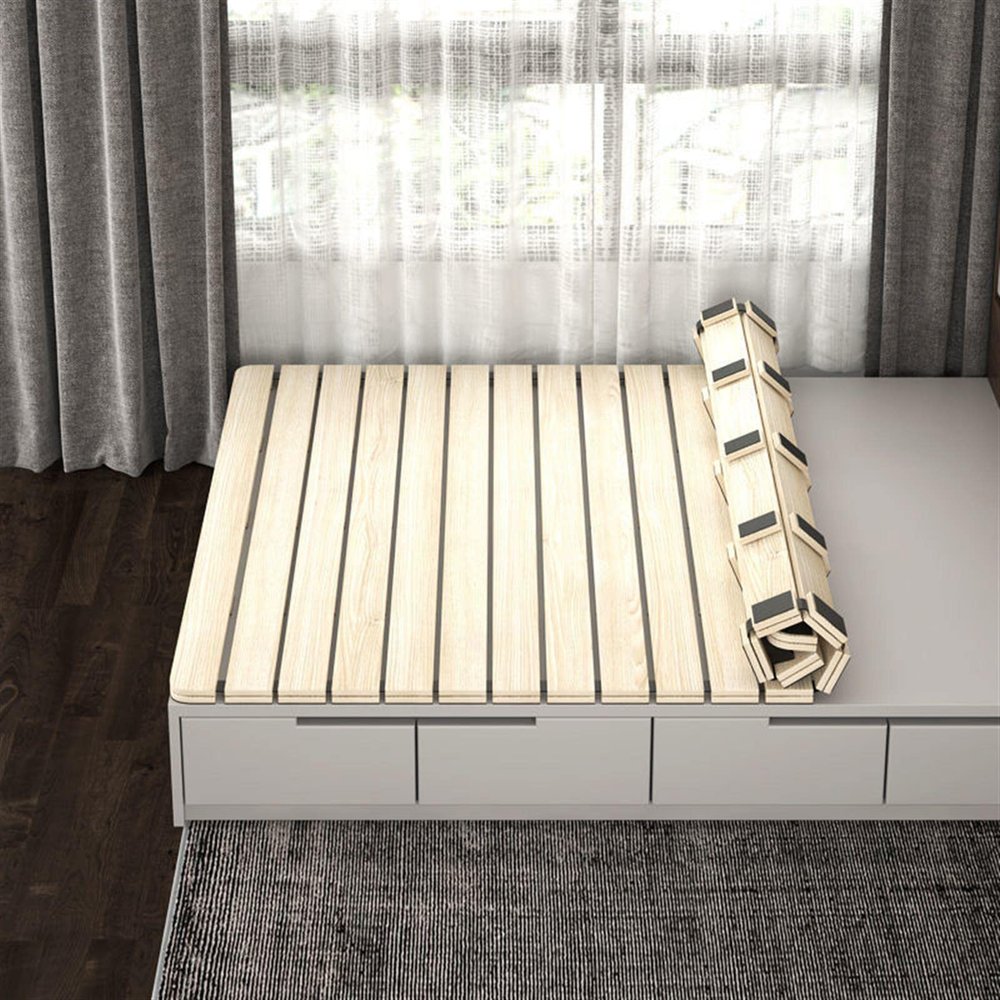 Foldable Wooden Mattress Support Slats, Moisture-Resistant Breathable Bed Board, 47.0 x 47.0 in