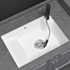 White Undermount Ceramic Sink with Washboard and Faucet view 1
