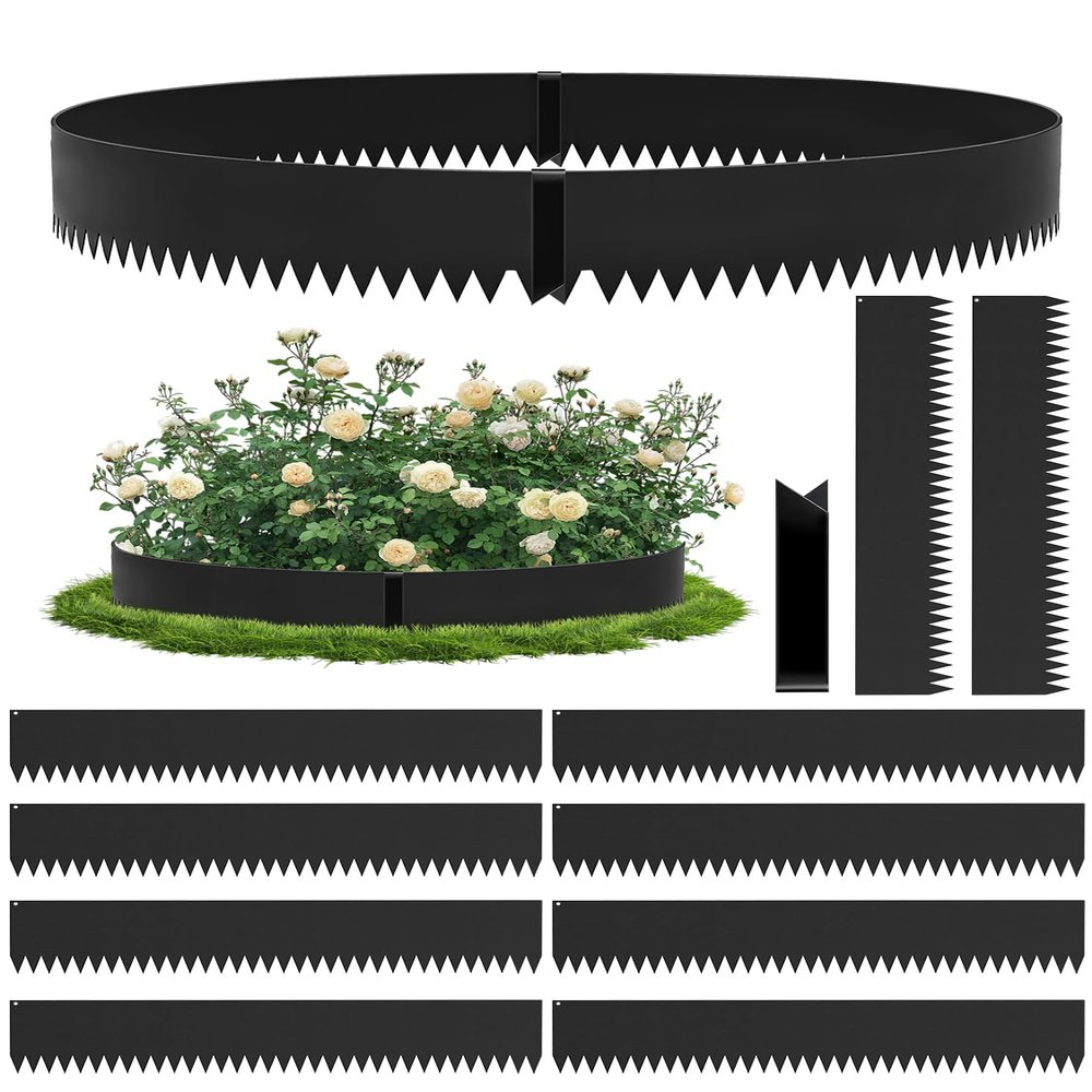Dibaful 107.5 cm x 10 Metal Corten Steel Lawn Edging, Flexible Garden Border, Black, 20 cm