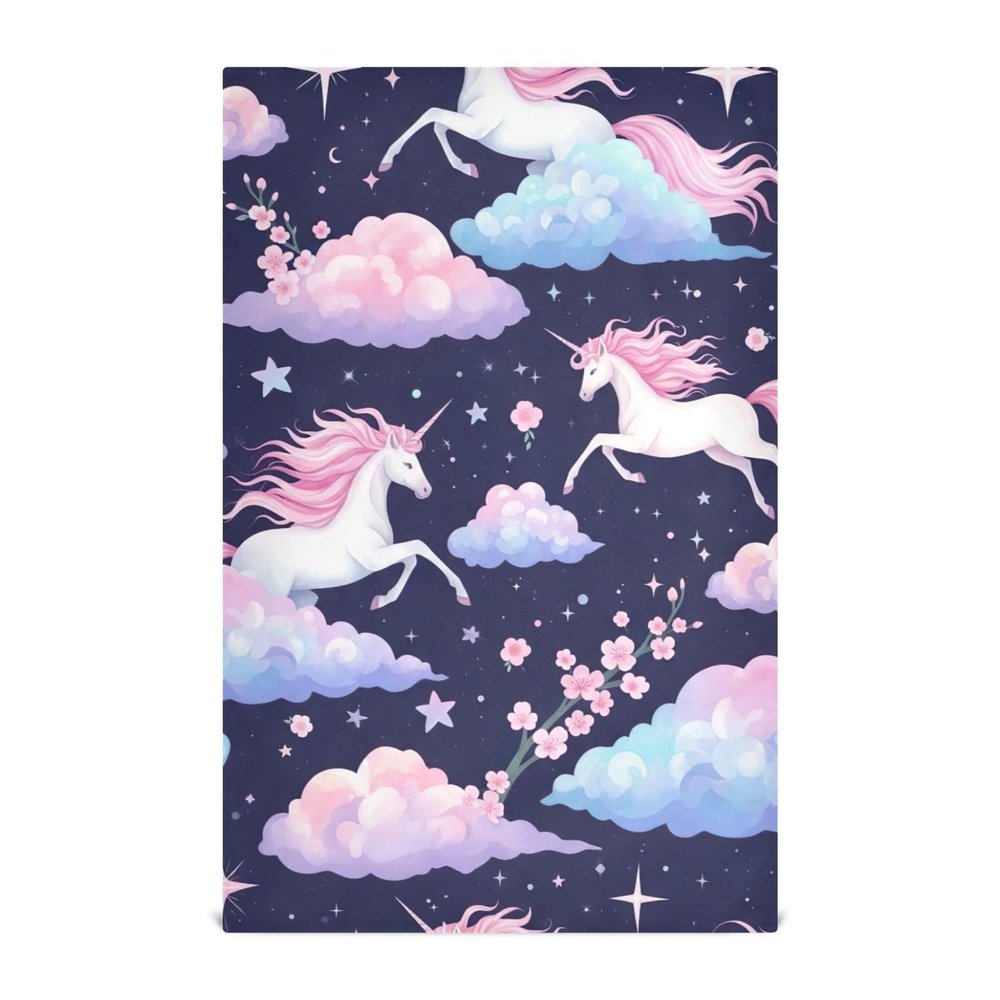 ODAWA Kitchen Towel with Unicorns, Clouds and Flowers, Soft and Super Absorbent, 45.7 x 71.1 cm, 1 Piece