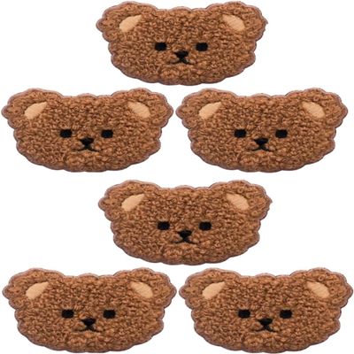 6 Brown Plush Iron-On Patches