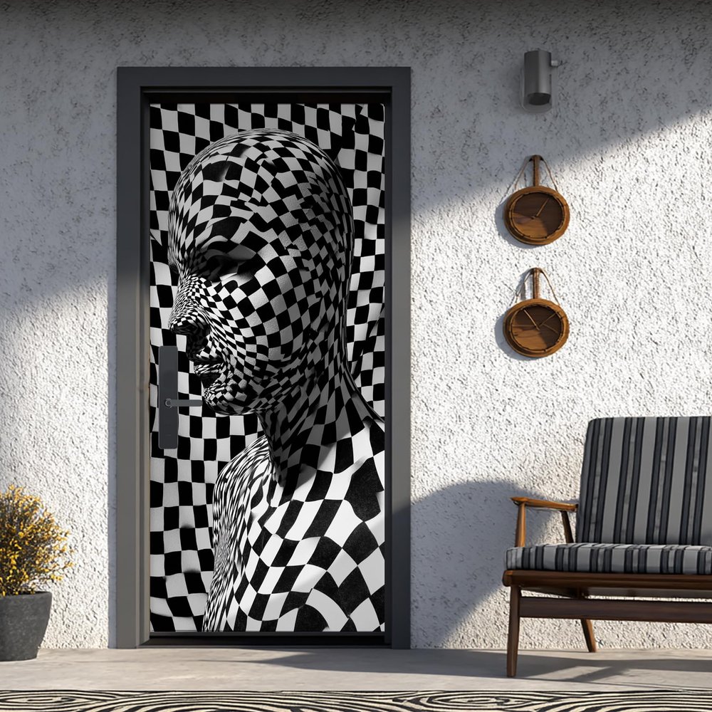 3D Self-Adhesive Door Film, Black and White, 80 × 200 cm