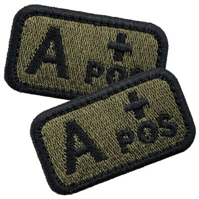 2 Pack Blood Type Patch A+ with Velcro, 5cm x 3cm Olive