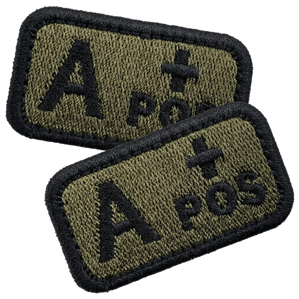 2 Pack Blood Type Patch A+ with Velcro, 5cm x 3cm Olive