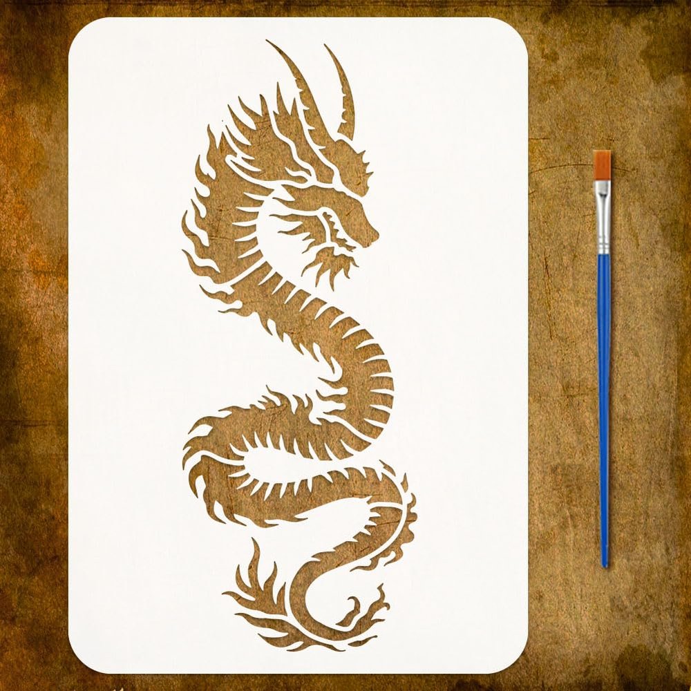 FINGERINSPIRE Dragon Totem Stencil with Brush 21x29.7cm