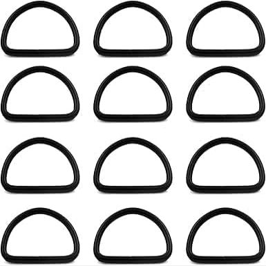 JENWUN Metal D-Rings, Black, 3.8 cm Inner Diameter, 12 Pieces