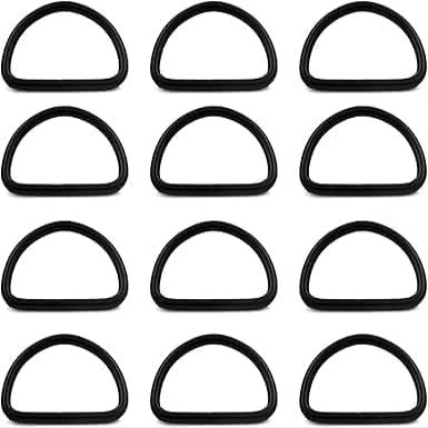 JENWUN Metal D-Rings, Black, 3.8 cm Inner Diameter, 12 Pieces