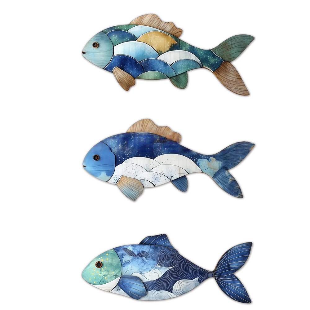 3-Piece Wooden Fish Wall Hanging Set