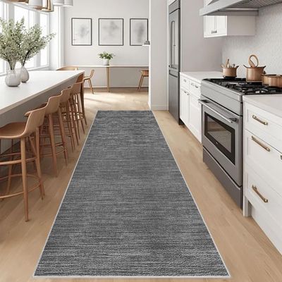Gray Washable Non-Slip Runner Rug for Hallway or Kitchen, 110 x 250 cm