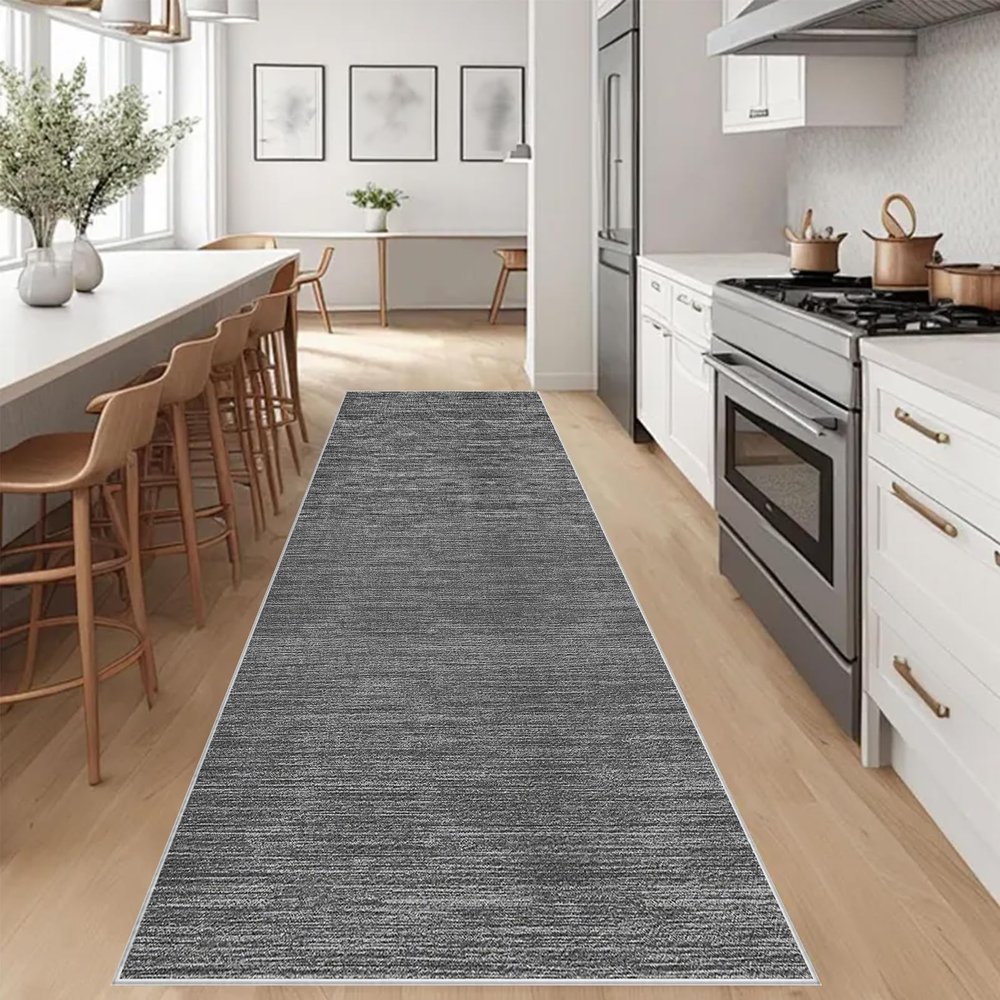 Gray Washable Non-Slip Runner Rug for Hallway or Kitchen, 110 x 250 cm