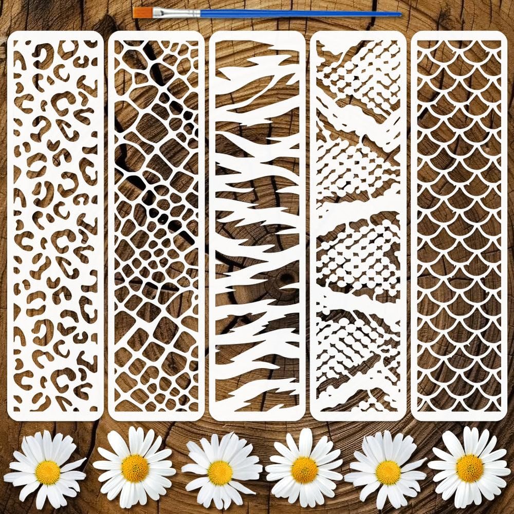 FINGERINSPIRE 5-Piece Animal Pattern Border Stencil Set