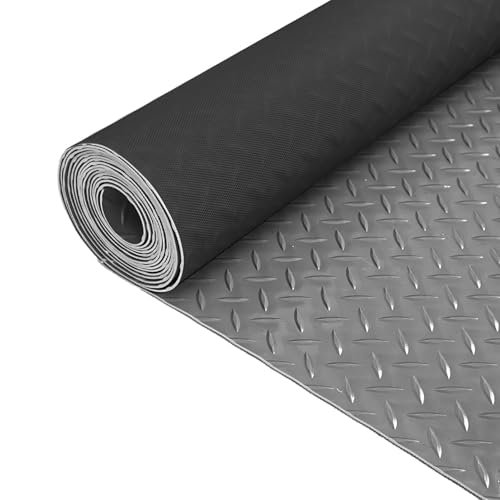 Garage Floor Mat - Non-Slip PVC Flooring for Industrial Use, Easy to Clean, Durable Diamond Plate Design