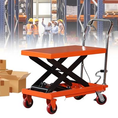 Hydraulic Lift Table Cart, 159 kg Capacity, 127 cm Height, 71.1 x 45.7 cm Platform, Manual Material Handling and Transport, Scissor Design for Easy Mobility