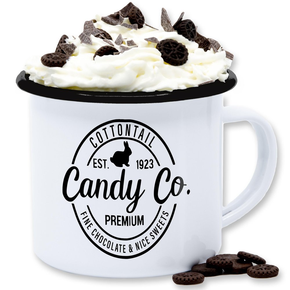Enamel Mug, 300 ml - Cottontail Candy Co. Easter Bunny, White & Black