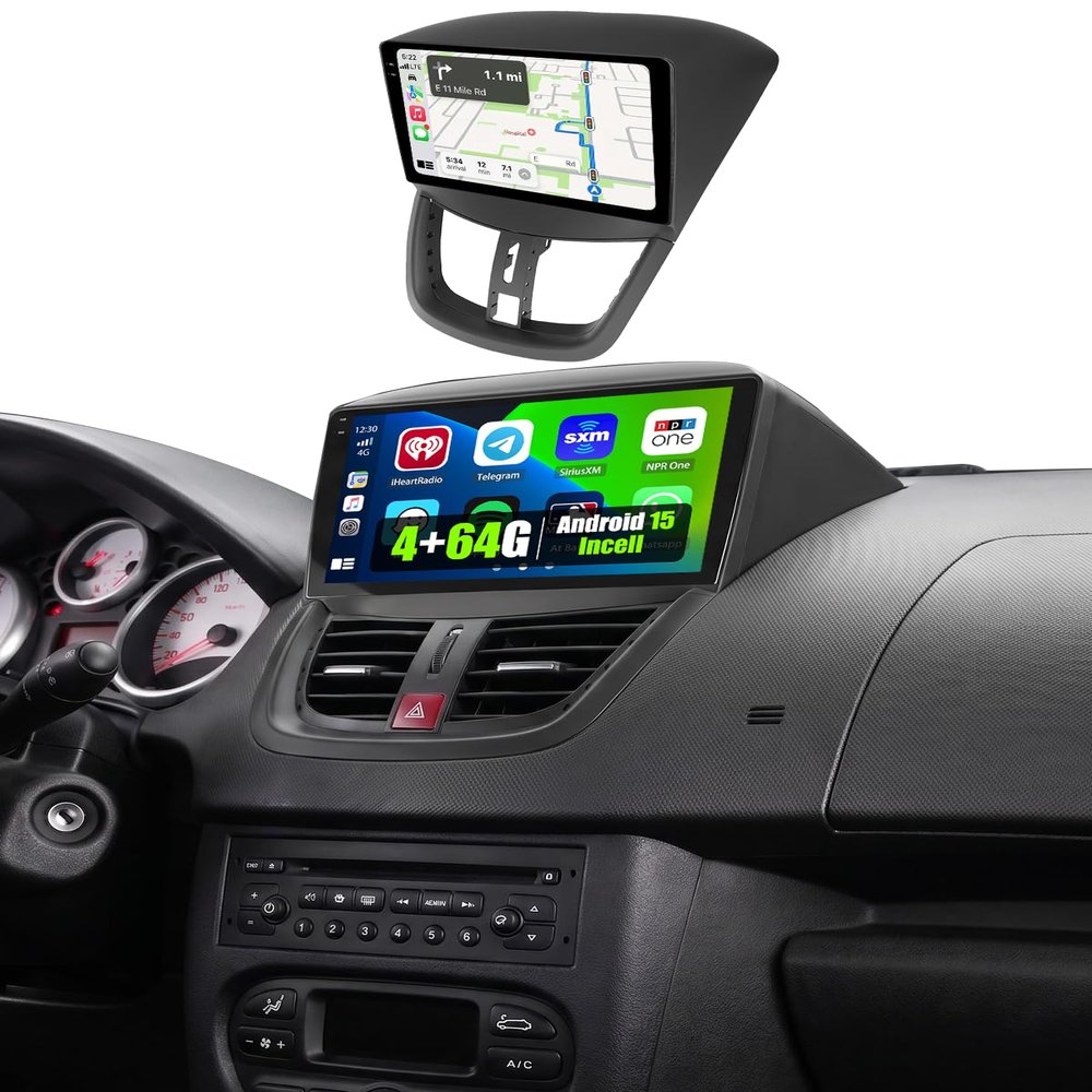 4+64GB Car Stereo for Peugeot 207 2006–2015 with Wireless CarPlay and Android Auto