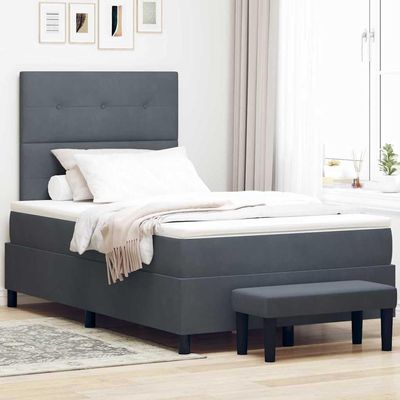 sephironlbb Box-Spring Bed with Mattress, Dark Gray, 47 x 75 in, Velvet