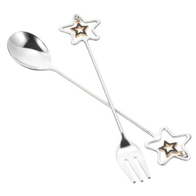 Beaupretty Stainless Steel Dessert Spoon and Creative Fork Set
