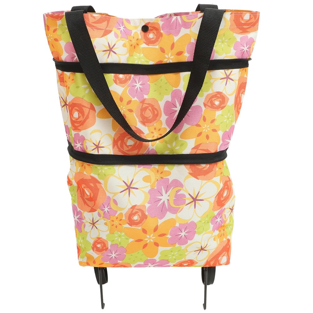 Toyvian Large Foldable Oxford Fabric Shopping Trolley Bag, Orange