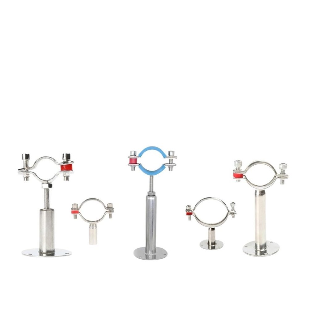 MQXFCZUX SS304 Pipe Hangers, 1/2"–4" Tube Holders, 50/100 mm, Adjustable Stainless Steel Pipe Clamps with Blue Insert, Base L50 mm, 51–53 mm