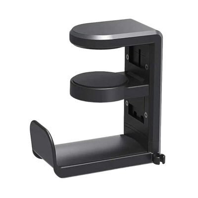 CHANGYUE Adjustable Clamp-On Headphone Holder with Cable Clip, 360° Swivel Joint, Black