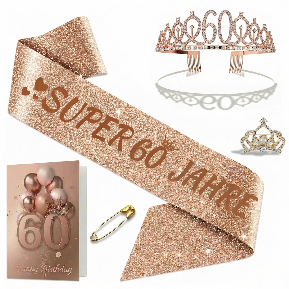 Crown & Sash 60th Birthday Set with Card and Mini Crown Brooch