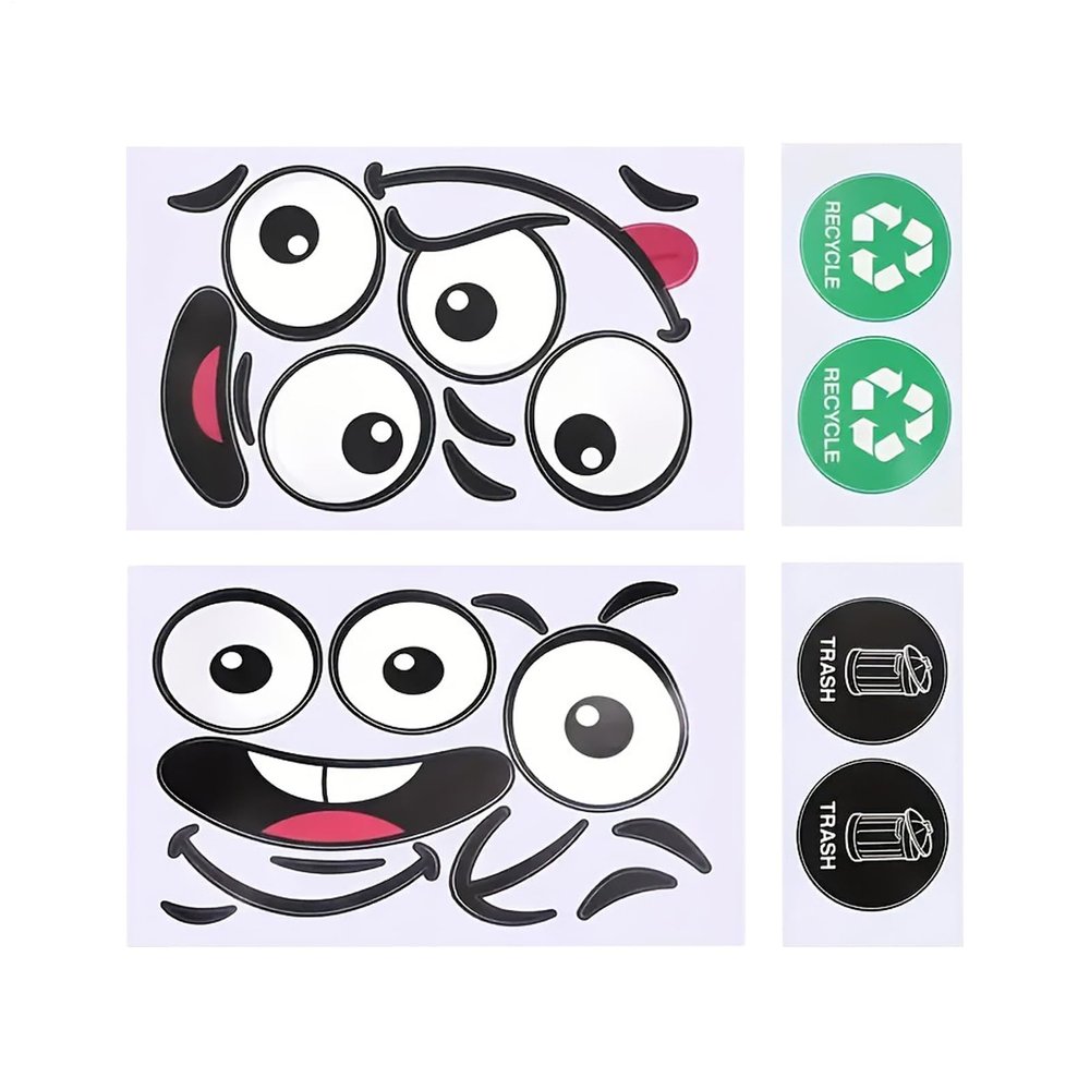 Cartoon Trash Can Stickers, 8 Sheets