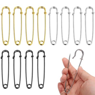 12-Piece Large Safety Pin Set, 10cm Metal Safety Pins