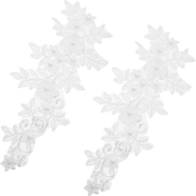 Luxshiny 1 Pair White Embroidered Floral Lace Appliqués for Wedding Dresses