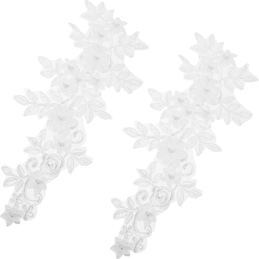 Luxshiny 1 Pair White Embroidered Floral Lace Appliqués for Wedding Dresses