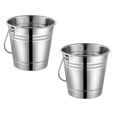 Milisten Portable Stainless Steel Ice Buckets, 2-Piece, 2 L, Silver
