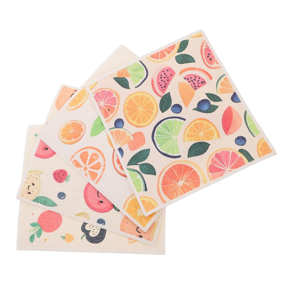 VALICLUD 4-Pack Reusable Dishcloths with Realistic Fruit Patterns