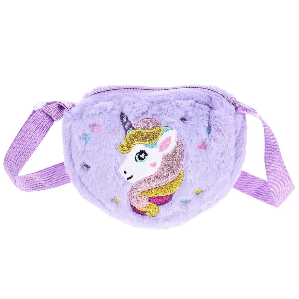 POPETPOP Plush Unicorn Handbag for Girls, Compact Shoulder Bag with Adjustable Strap, 7.48 x 6.30 x 1.18 in