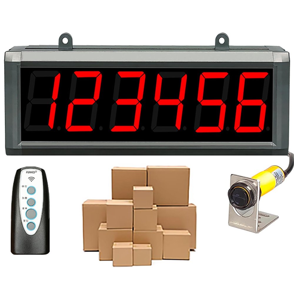 Electronic Counter with Digital Display, 30 m Detection Range, 6-Digit LED up to 99999, Ideal for Conveyor Applications
